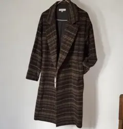 チェック柄ダブルブレストロングコート