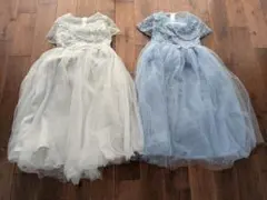 【2着セット】キッズドレス 刺繍 発表会 結婚式 ホワイト130 ブルー120
