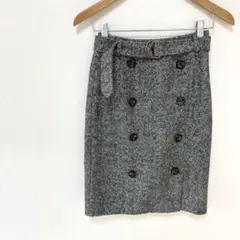 【ルーミーズ】ウエストベルト付きヘリボーン柄スカート　フリーサイズ　グレー系のサムネイル