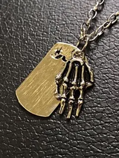 新品！シルバー デザイン抜きプレート&スカルハンドダブルネックレス ユニセックス