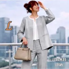 ビジネス　営業　学校行事　入学式　卒業式　パンツスーツ　ベージュ　L