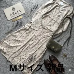 ワンピースにもガウンにもなる2way水玉リボンベルト付きブラウスワンピースM新品