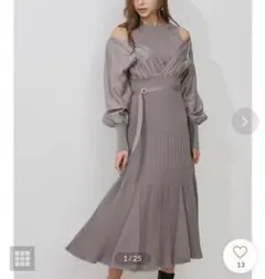 MERCURYDUO　異素材ドッキングフレアロングスリーブニットワンピース　M