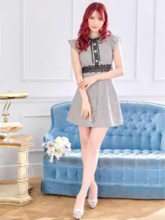 フラワーレース Aライン ミニドレス