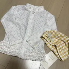 新品・未使用　タグ付きのリボン付きチェック柄スイム帽子&ラッシュガード90セット
