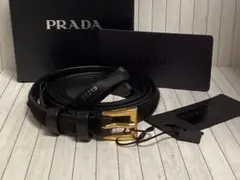 美品 プラダ 1CM263 レザー ゴム ベルト 黒 ブラック 金 レディース ベルト（レディース） プラダ 人気ブランドランキング2025