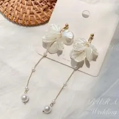 シェル花びらロングピアス 結婚式 ブライダル ウェディング お呼ばれ 結婚式