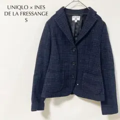 ユニクロ イネス チェック テーラード ジャケット ネイビー セレモニー 卒業式
