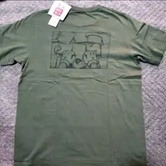 新品ユニクロ×KAWS 第１弾コラボTシャツ ポケット付グリーン系