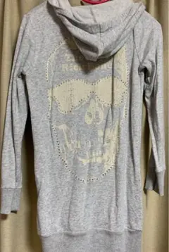 ピンクラテ☆ロングパーカー グレーS スカル柄