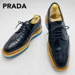 PRADA オックスフォードシューズ 36 1/2 黒 ウィングチップ 厚底