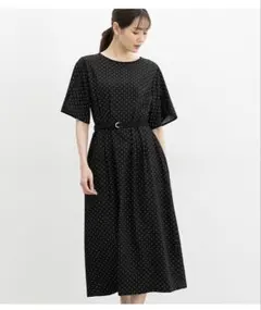 訳ありBEARDSLEY ドット ドッキングワンピース 半袖 ロング丈 異素材