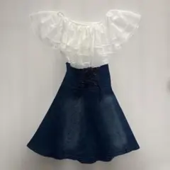 超美品　SPIGA/スピーガ　フリルオフショルダー デニムワンピース