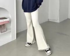 フリルレースリブニットパンツ　アイボリー