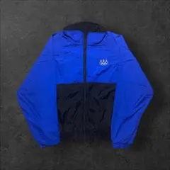 USA製オリンピックロゴ刺繍ナイロンジャケットXL裏起毛ロイヤルブルーブラック