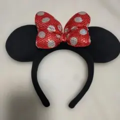 ミニーマウス カチューシャ 黒耳 赤リボン