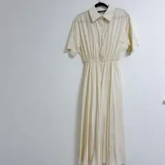 【美品】ウエストマーク シャツワンピース アイボリー ロング丈 裏地付き 春夏
