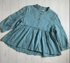 Samansa Mos2 刺繍入りグリーンシャツ 長袖