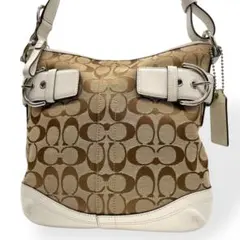 極美品　COACH コーチ　ショルダーバッグ　ブラウン　ホワイト　シグネチャー