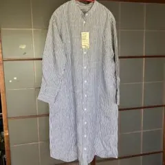 無印良品フレンチリネン洗いざらしスタンド カラーワンピースM