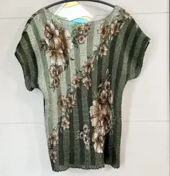5/5削除 vintage 古着 花柄 シャーリング プリーツ Tシャツ レトロ