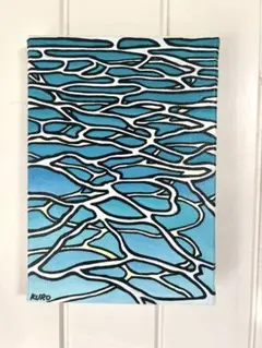 海の絵 アート サムホール 油絵 原画 風景画 西海岸スタイル KURO