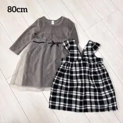 80cm プティマイン 원피스 チェック柄 チュール チェック ベビー