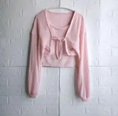 サマーニットアンサンブル　　ピンク　キャミソールとボレロ