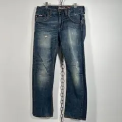 00s Y2K TRIBAL ダメージ加工 ストレートデニムパンツ グランジのサムネイル
