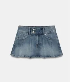 ZARA TRF プリーツデニムスカート ブルー L デニム ミニスカート ザラのサムネイル