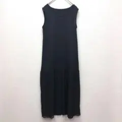 ✨良品✨ ロングワンピース M 黒 プリーツ シフォン 異素材MIX キレカジ