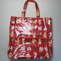 犬柄 ビニールトートバッグ 赤