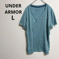 1点もの✨️UNDER ARMOR 【L】水色 ストライプ 半袖Tシャツ
