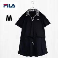 フィラ FILA チュニック 半袖 ブラック M 襟チェック柄 スポーツウェアーのサムネイル