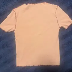 オレンジ リブTシャツ 半袖 フリル裾