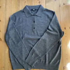 UNIQLOダークグレー ニット ポロシャツ 長袖