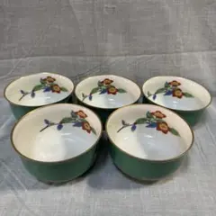 香蘭社　花柄　緑色　小鉢　5個セット