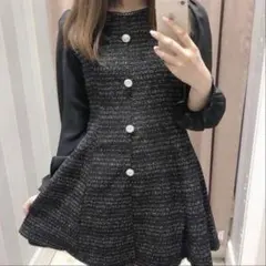 ツイード長袖フレアワンピースエブリン