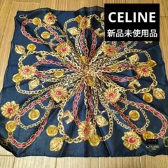 新品未使用CELINE スカーフ ネイビーチーフハンカチ ヴィンテージ綿 大判