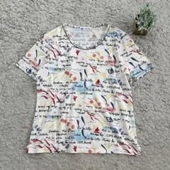 【H.L. COTE D'AZUR】グラフィックプリント 半袖Tシャツ 総柄 M