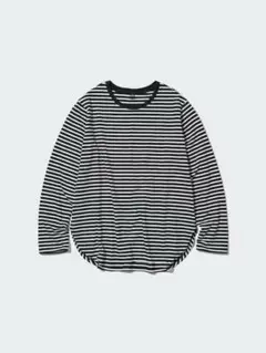 【L】UNIQLO ソフトコットンボーダーラウンドヘムT