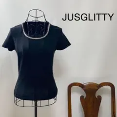 E 2238【黒色気品大人目綺麗】ジャスグリッティ　フレンチスリーブ　カットソーのサムネイル