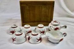 九谷焼 古九谷 赤九谷 馬絵 牛絵 茶器セット 煎茶道具 金彩 共箱有り