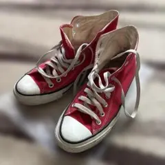 レッド ハイカットスニーカー キャンバス