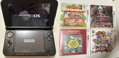 ニンテンドー3DS LL本体 ブラック/ソフト付　(上画面ビニール保護品)