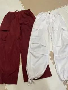カーゴパンツ ワイドパンツ2点セット ホワイト　レッドのサムネイル