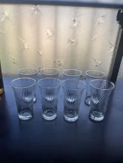 ヴィンテージ クリアガラス 一口グラス 8客セット モール模様 冷茶グラス