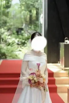 【美品・2way】サテンウェディングドレス　オフショルダー　ホワイトくるみボタン