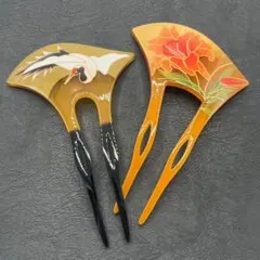 2点セットT 簪 かんざし 髪飾り バチ型 和装小物 結婚式 黄色