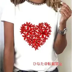夏セール！ティアレ♡赤いハートフラワーTシャツ・M♡フラダンス ハワイアン♡花のサムネイル